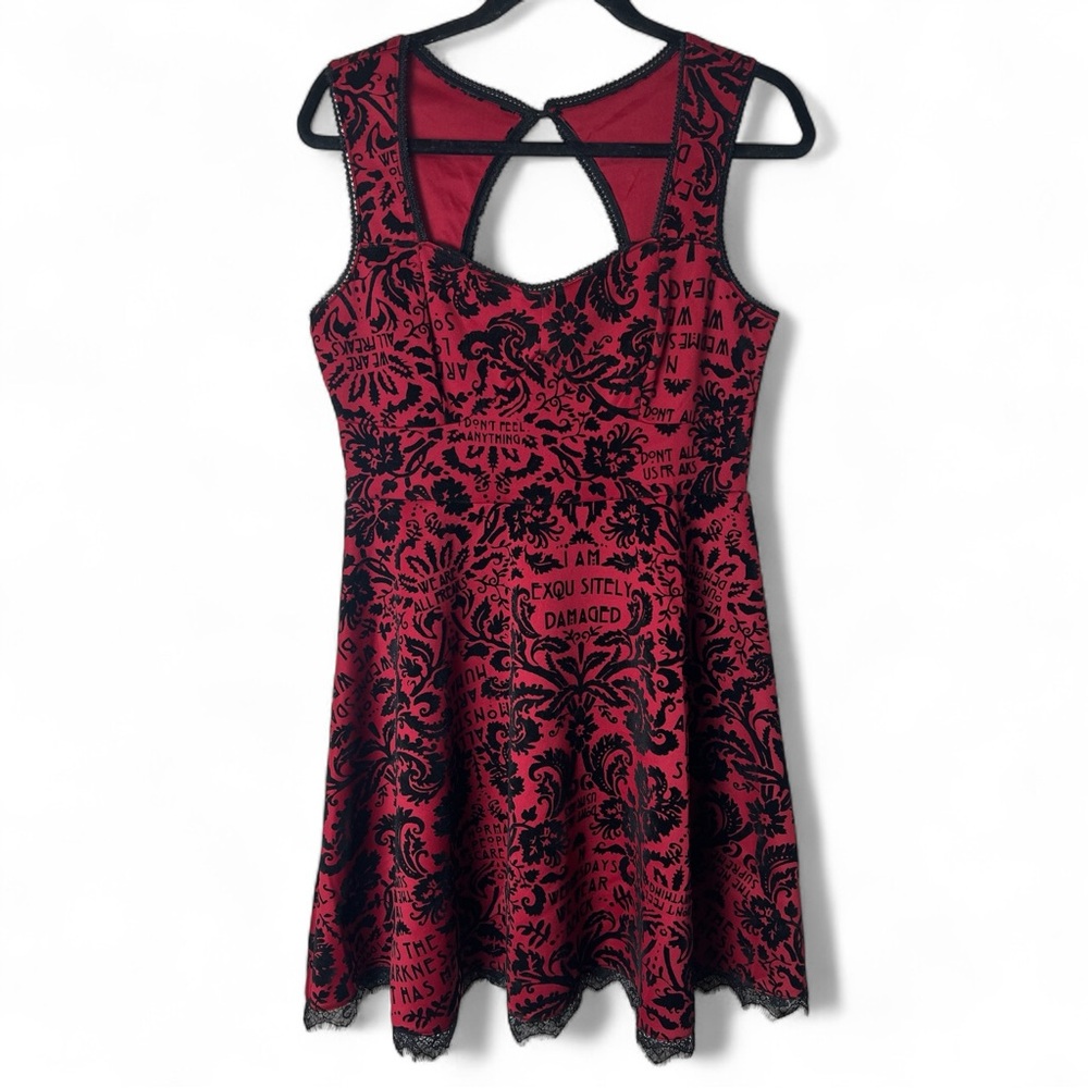American Horror Story Women’s Damask Gothic Quote‎ Skater Dress Red Black Sz M